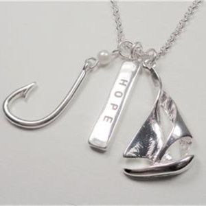 NAUTICAL FISH HOOK SAILBOAT HOPE SEA LIFE NECKLACE